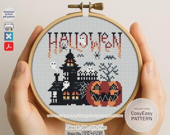 CEP-105 'Halloween Nacht' Kreuzstich Muster pdf Gruselige Geister Süßes oder Saures Modernes gemütliches Muster