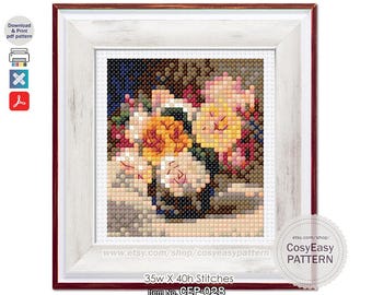 CEP-028 Patrón de punto de cruz «Ramo de rosas» de Pierre Augusto Renoir (PDF) Mini obra maestra