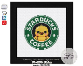 CEP-047 'STARDUCKS_COFFEE' Padrão de Ponto Cruz em PDF - Memes de Patos - Simples, Sem Ponto Atrás - Moderno