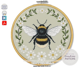 CEP-010 'Honey Bee' Cross Point Pattern pdf Modern Flower cosyeasypattern