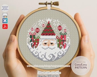 CEP-120 'Papai Noel está chegando' - Gráfico de Ponto Cruz em PDF para Enfeites de Árvore de Natal