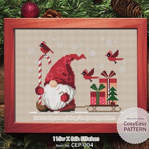 CEP-004 &#39;Christmas Gnome&#39; Cross Stitch Pattern pdf Cosy Easy Modern Fairy Elf Sprite Pixie Winter Christmas Santa Holiday
