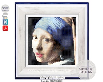 Patrón de punto de cruz en PDF «La joven de la perla» de Johannes Vermeer (CEP-030). Mini obra maestra.