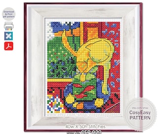 CEP-029 Patrón de punto de cruz «Gato con pez rojo de Matisse» (PDF) Mini obra maestra