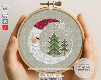 CEP-108 'Papai Noel e Árvores' Padrão de Ponto Cruz em PDF Enfeites cosyeasypattern