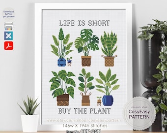 CEP-058 'Plants' Planterior Cross Stitch Pattern pdf Modern Gardener Design cosyeasypattern