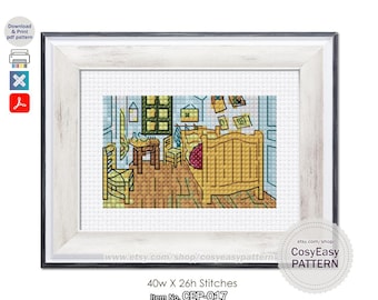 CEP-017 Patrón de punto de cruz «Dormitorio en Arlés» de Van Gogh (PDF). Obra maestra de la famosa pintura.