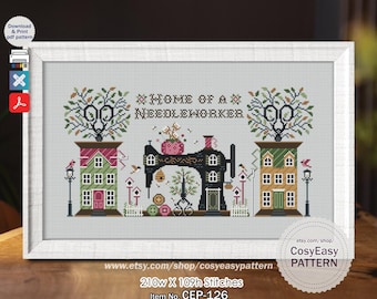 CEP-126 'Casa da Costureira' Padrão de Ponto Cruz em PDF cosyeasypattern