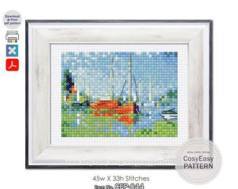 CEP-044 'Argenteuil, circa 1872-5 by Claude Monet' Cross Stitch Pattern pdf Mini Masterpiece
