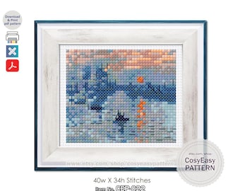 CEP-022 Patrón de punto de cruz «Impresión_Amanecer» de Claude Monet (PDF) Mini Obra Maestra