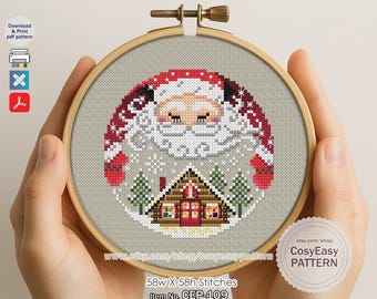 CEP-109 'Casa do Papai Noel' Padrão de Ponto Cruz em PDF Enfeites de Árvore de Natal cosyeasypattern