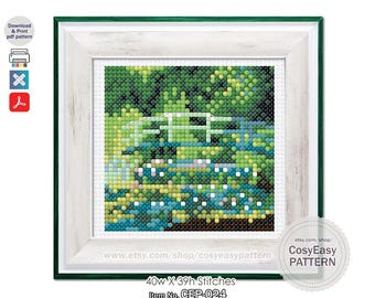 CEP-024 Patrón de punto de cruz en PDF «El estanque de nenúfares, 1899, de Claude Monet» (Mini obra maestra)