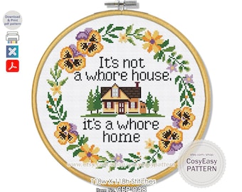 CEP-048 'Frase engraçada: não é um bordel, é um lar de prostitutas' - Padrão de ponto cruz em PDF - Divertido