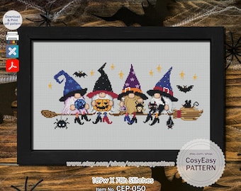 CEP-050 'Gnomo de Halloween' Padrão de Ponto Cruz em PDF Bruxa Feriado cosyeasypattern