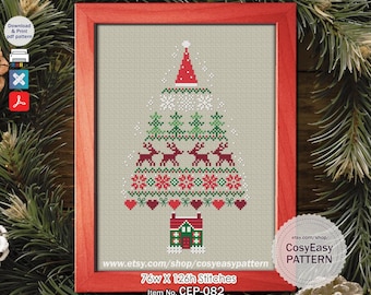 CEP-082 'Christmas House' Cross Stitch Pattern pdf Christmas Tree Winter Simple Modern cosyeasypattern
