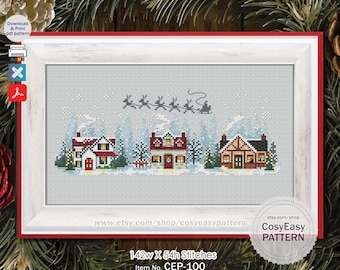 CEP-100 'Christmas Village' Cross Stitch Pattern pdf Christmas Tree Winter Simple Modern cosyeasypattern
