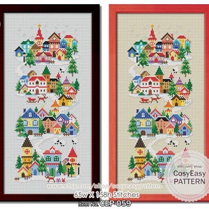 CEP-059 &#39;Christmas Village&#39; Cross Stitch Pattern pdf Winter Town Holiday
