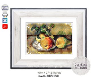 Patrón de punto de cruz de bodegón de Cézanne, manzanas y peras (PDF)