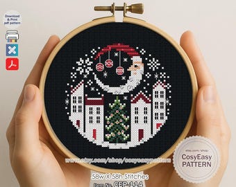 CEP-114 'Santa Moon' Cross Stitch Pattern pdf Christmas Tree Ornaments cosyeasypattern