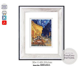 CEP-011 'Terraço do Café à Noite de Van Gogh' - Gráfico de Ponto Cruz em PDF - Mini Obra-Prima