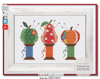 CEP-084 'Costurando Amigos' Padrão de Ponto Cruz em PDF - Amostra para Iniciantes em Almofada de Alfinetes - cosyeasypattern