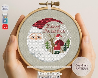 CEP-115 'Papai Noel e uma Rena' Padrão de Ponto Cruz em PDF Enfeites de Árvore de Natal cosyeasypattern