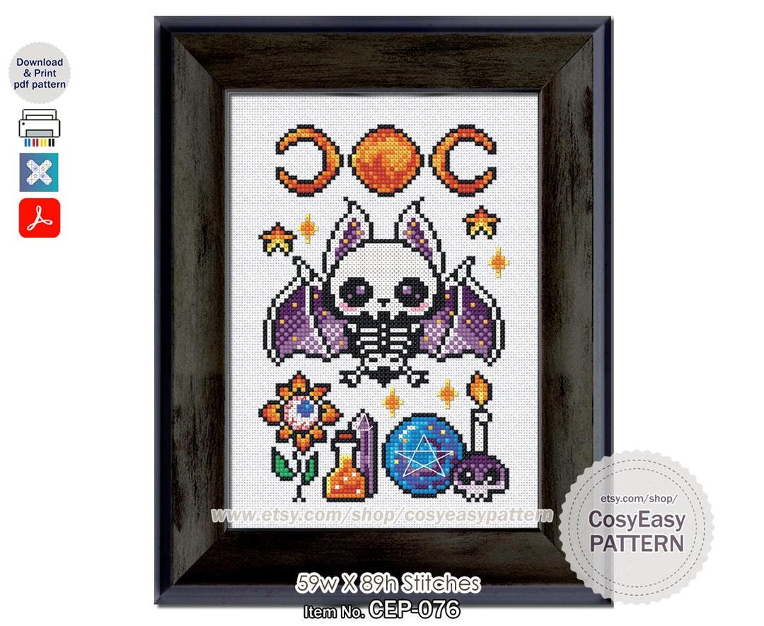CEP-076 'the Spooky Night' Cross Stitch Pattern Pdf Halloween Bat Trick ...