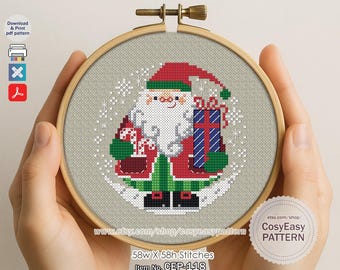 CEP-118 'HoHoHo Christmas' Cross Stitch Pattern pdf Santa Tree Ornaments cosyeasypattern