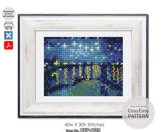 CEP-039 Patrón de punto de cruz en PDF «La noche estrellada sobre el Ródano» de Van Gogh (Mini Obra Maestra)