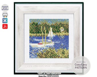 CEP-042 'The Basin at Argenteuil by Claude Monet' Cross Stitch Pattern pdf Mini Masterpiece