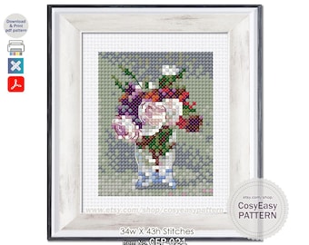 CEP-021 'Still life With Flowers by Edouard Manet' Cross Stitch Pattern pdf Mini Masterpiece