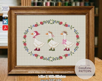 CEP-142 'Piquenique de Gansos' - Padrão de Ponto Cruz em PDF