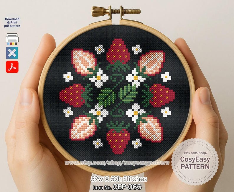 CEP-066 'strawberry' Cross Stitch Pattern Pdf Strawberry Fruits ...