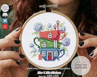 CEP-153 'Cup House' Cross Stitch Pattern pdf