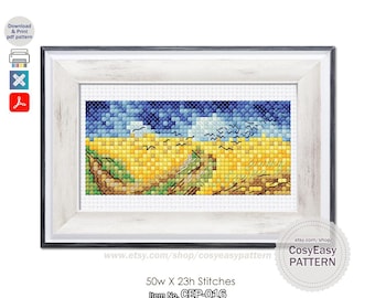 CEP-016 'Campo de trigo com corvos de Vincent Van Gogh' Gráfico de ponto cruz em PDF Mini Obra-prima