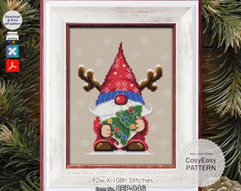 CEP-046 'Gnomo de Natal' - Padrão de Ponto Cruz em PDF - Inverno, Natal, Papai Noel, Árvore, Fada, Elfo