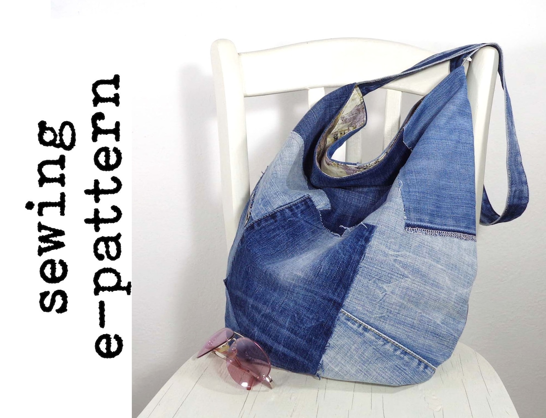 DIY Denim Bag Pattern, Slouchy Shoulder Bag, Large Bag Printable PDF