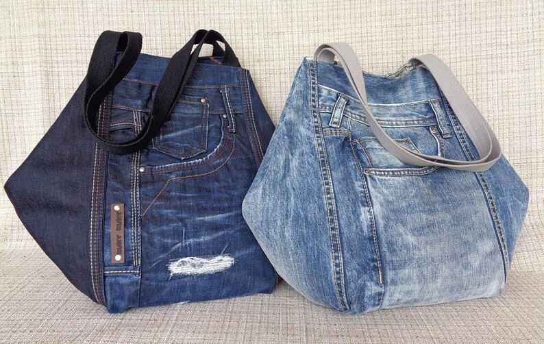 Tote Bag Sewing Pattern Jeans Handbag With Folded Sides DIY - Etsy