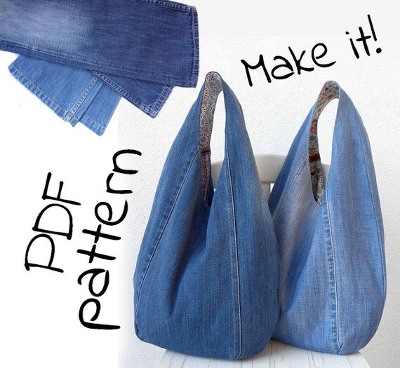 Handbag Sewing Pattern DIY Slouchy Jeans Bag Hobo Bag Printable PDF Pattern  and Instructions Easy Photo Tutorial Download 