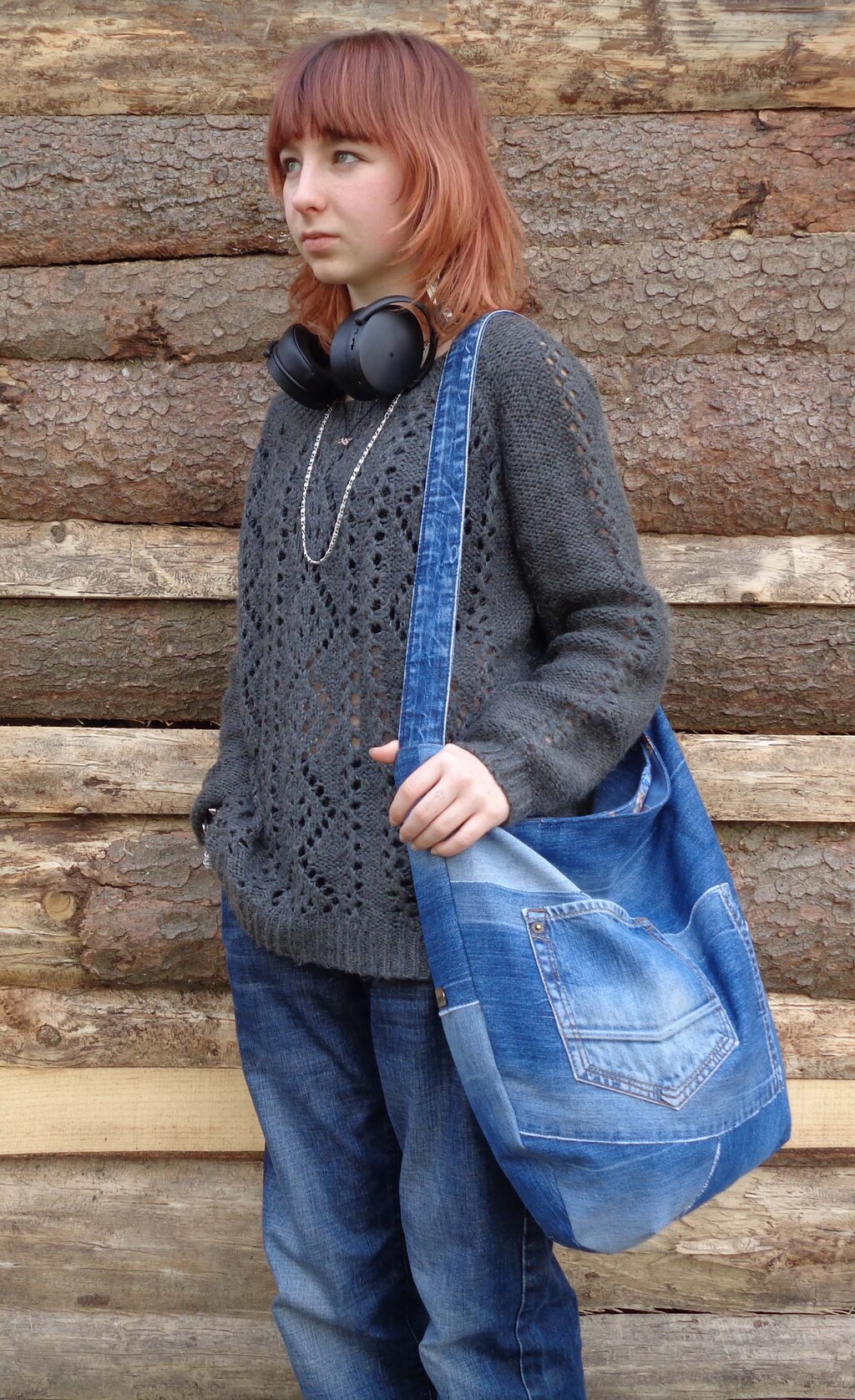 Borsa A Tracolla FuninCrea In Denim - Grande Capienza, Pieghevole, Con Manici E Tracolla, Per Spesa E Viaggi