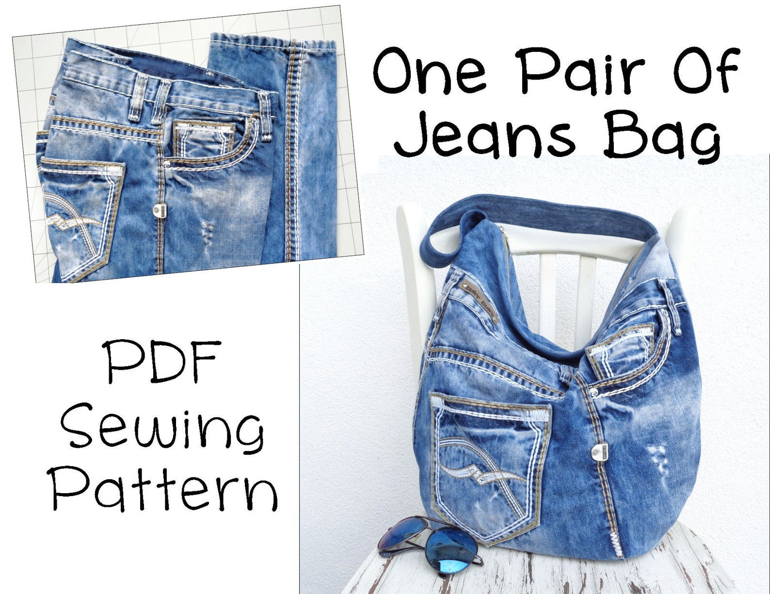 One Pair of Jeans Bag Sewing Pattern Slouchy Zipper Bag DIY - Etsy