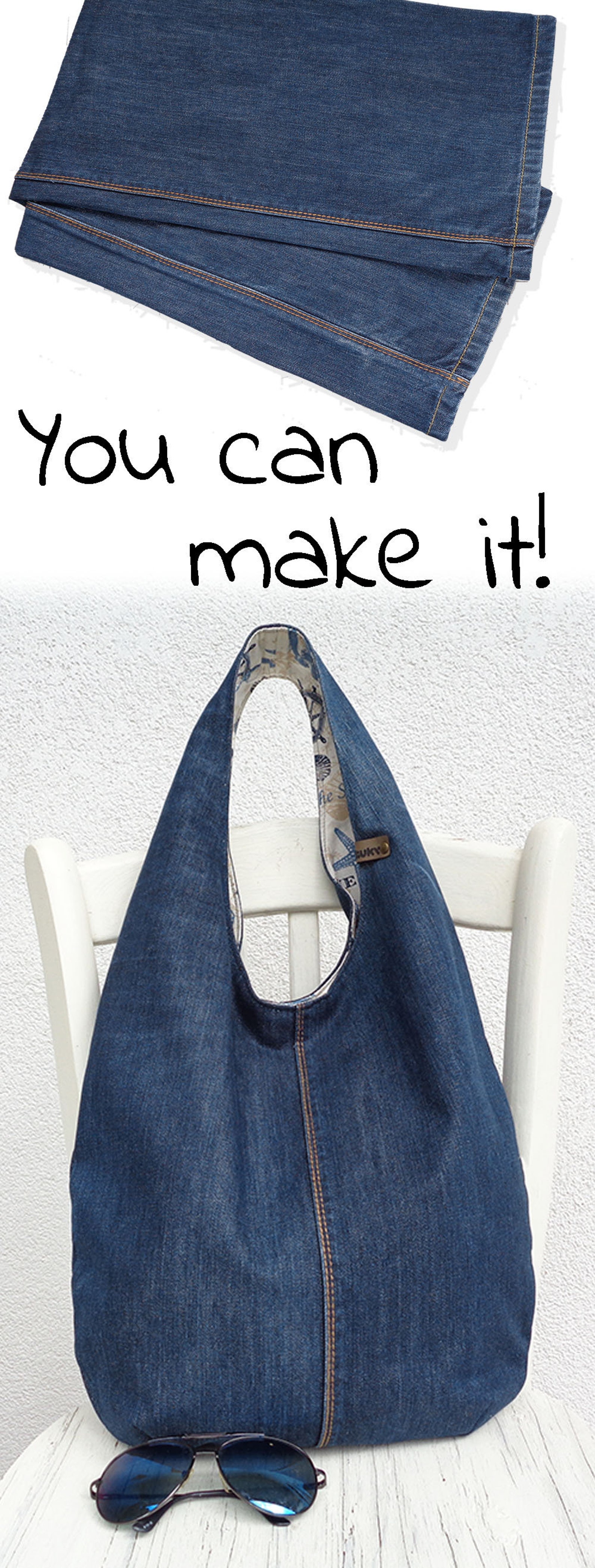 Handbag Sewing Pattern DIY Slouchy Jeans Bag Hobo Bag Printable PDF