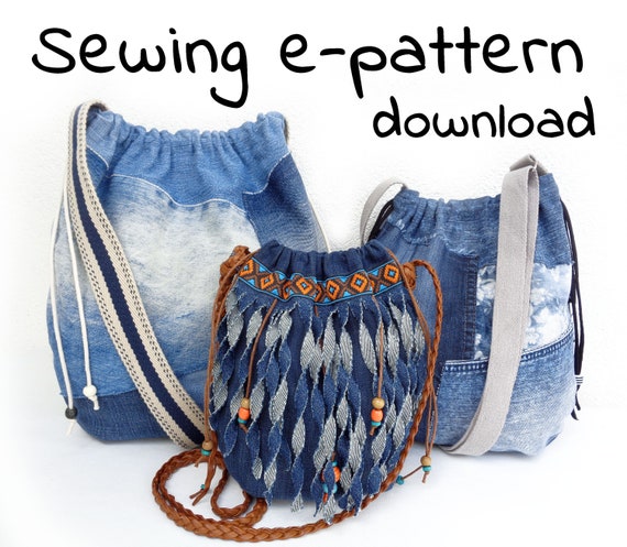 Sewing E-pattern Slouchy Hippie Bag DIY Draw-string Shoulder - Etsy