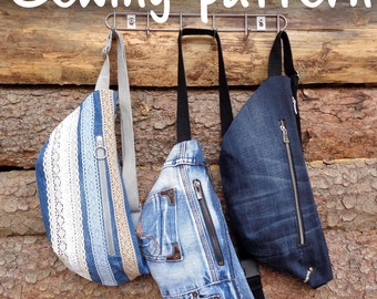 Sewing pattern to make fanny pack, bum bag, hip bag, printable PDF pattern and instructions DIY waist bag, easy photo tutorial download