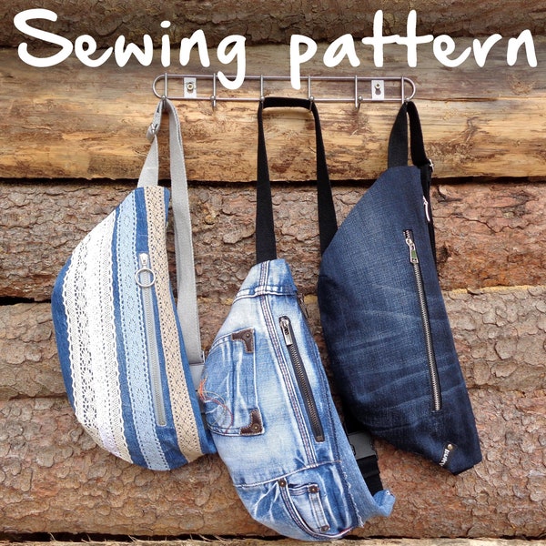 Sewing pattern to make fanny pack, bum bag, hip bag, printable PDF pattern and instructions DIY waist bag, easy photo tutorial download