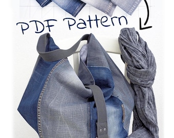 DIY Denim Handbag Sewing Pattern, Upcycled Jeans Bag (PDF Pattern)