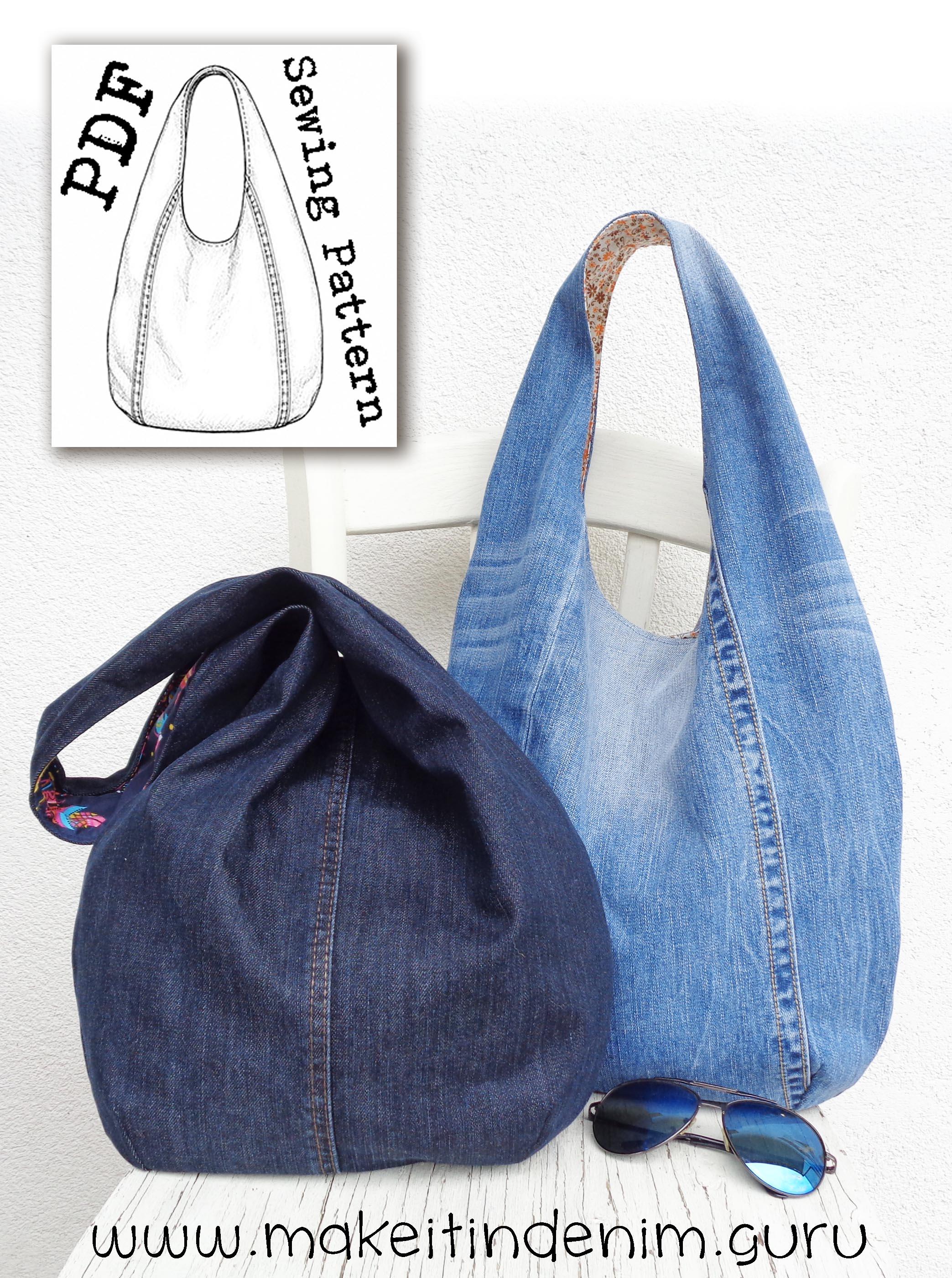 デニムリメイク♪«ホーボーバッグ»❥ハンドメイド❥ DIYデニムホーボーバッグの縫製パターン、スラウチジーンズバッグ（PDF