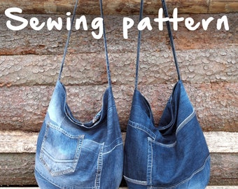 Sewing e-pattern, slouchy shoulder bag DIY, large bag printable PDF pattern and tutorial for beginners, easy gift, download and print