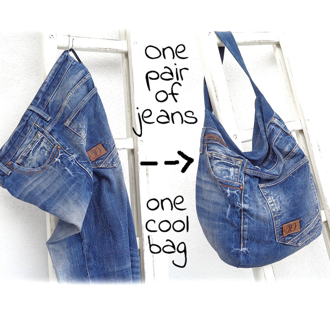 DIY Denim Bag Sewing Pattern, Slouchy Zipper Bag, 2 Sizes Bag