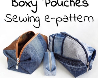 Sewing tutorial zipper pouch, boxy make-up bag, pencil case, PDF instructions for beginners, 4 sizes, tutorial download, DIY, no printing